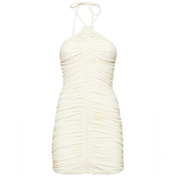 13. NWT SIMON MILLER SLINKY RIBBED RUCHED HALTER DRESS - Picture 2 of 8